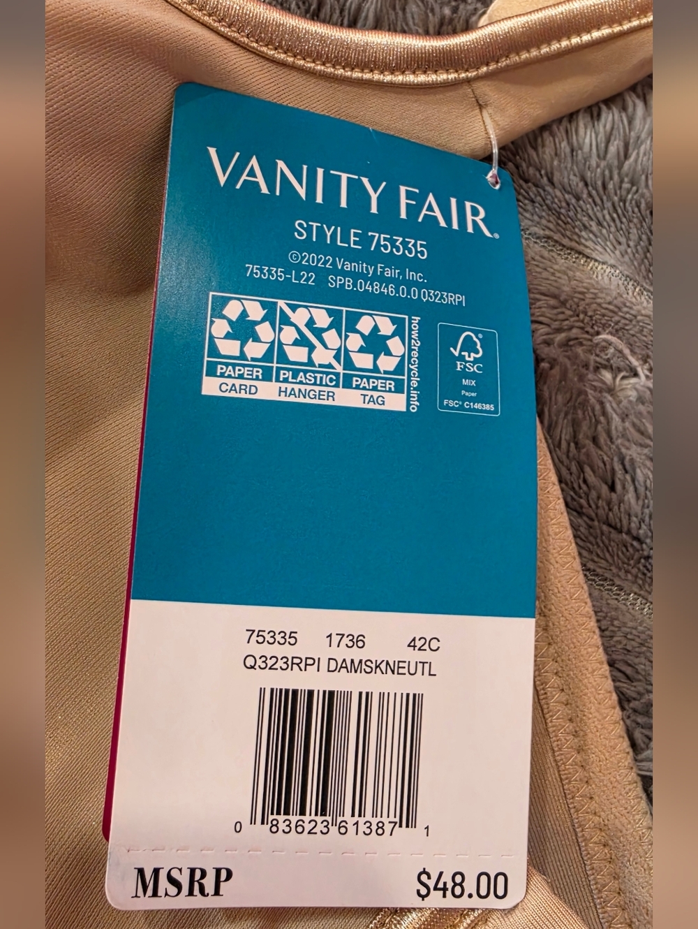 Vanity Fair Body Caress Seamless Underwire Bra NWT 42C Tan/Nude - Picture 5 of 6